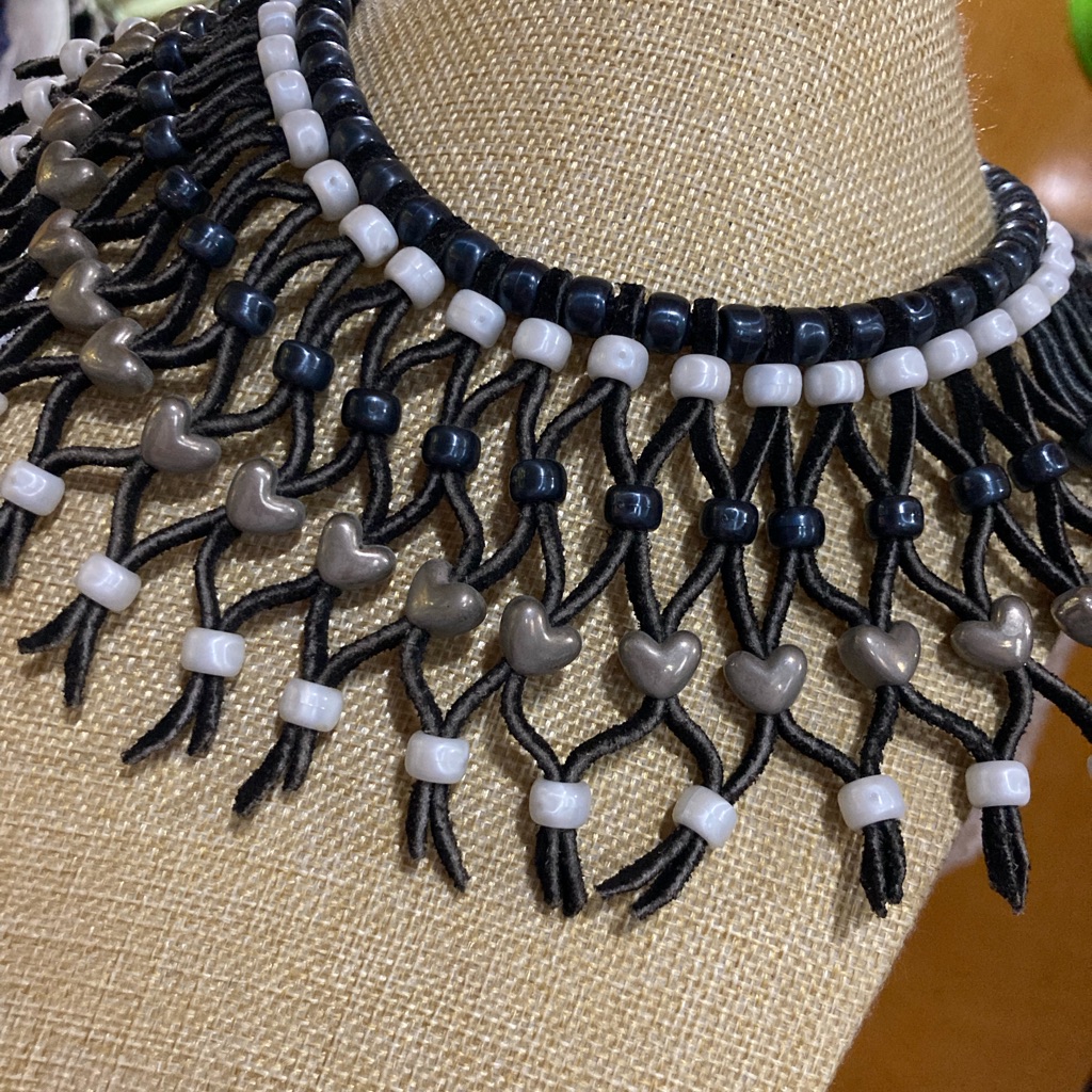 70's American Indian Style Bead And Suede Necklace
